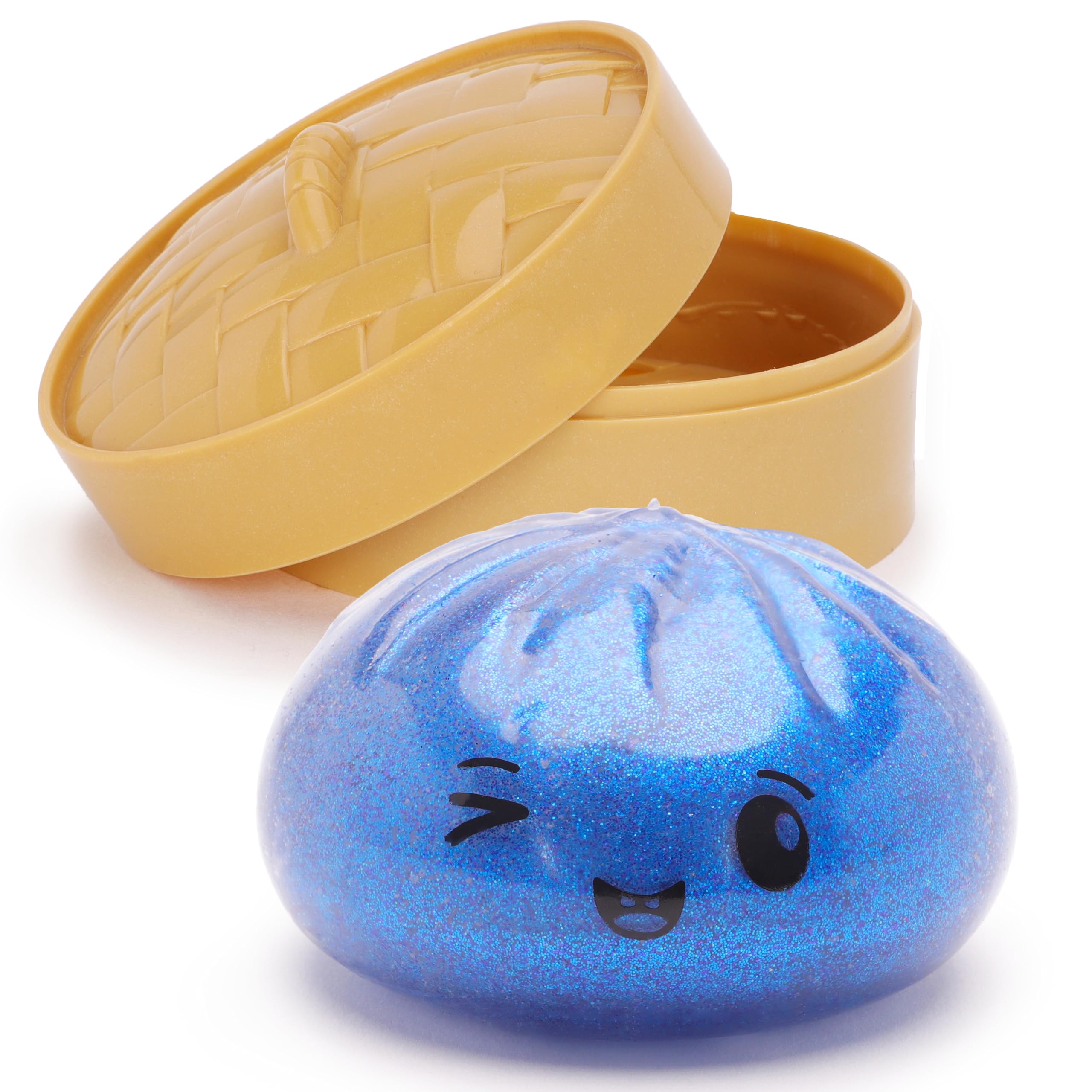 Toyland® Shiny Midnight Blue Squishy Bao Dumpling Sensory Fidget Toy with Plastic Steamer Box - Squeeze Toys for Kids - Ages 3+ — image 1