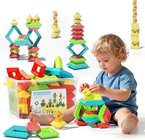 Miniatura 8 de 40 juguetes Montessori para niños de 3, 4, 5, 6 años, juguetes de construcción apilables piramidales, bloques de aprendizaje preescolar 3D para Caja