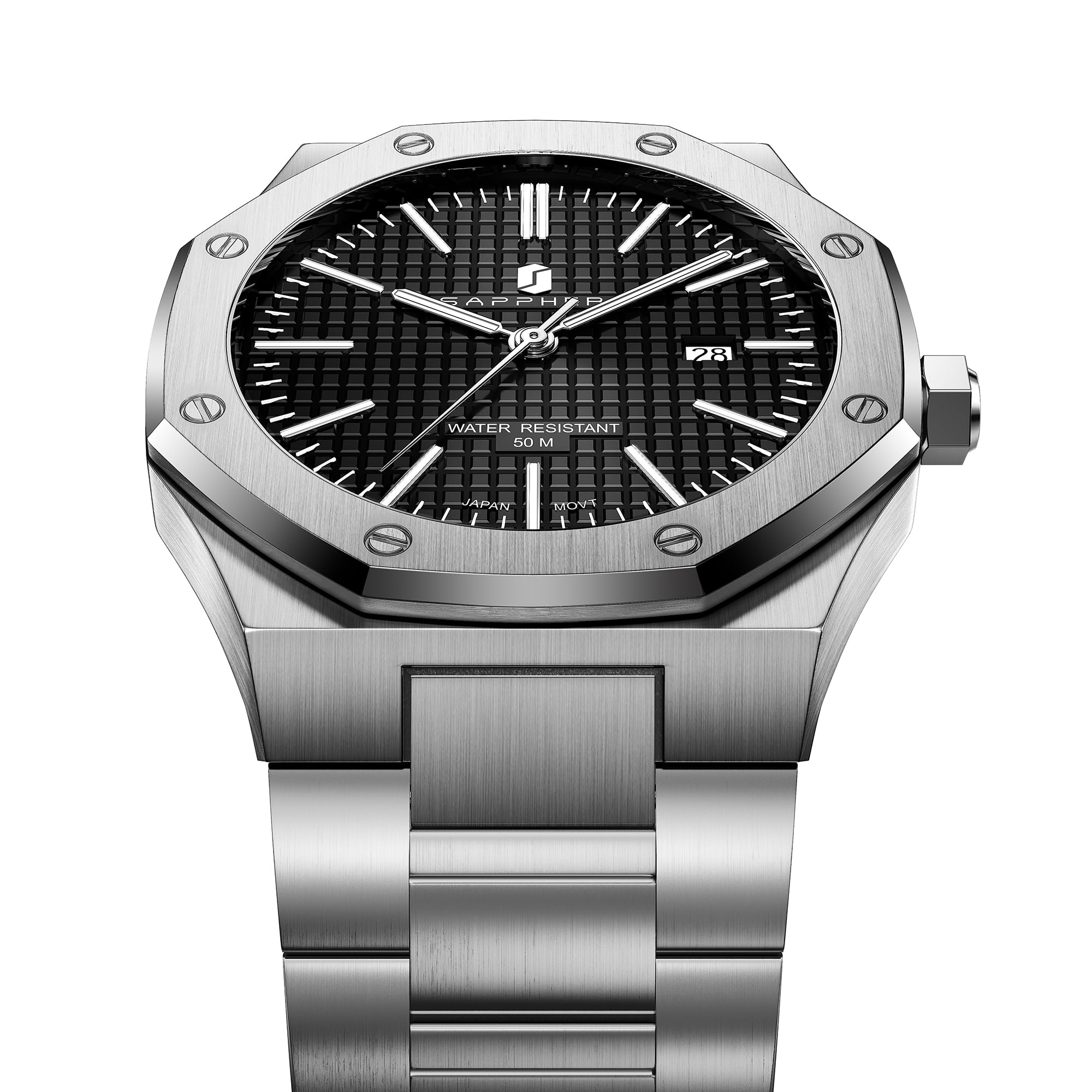 SAPPHERO Uhren Herren Quarzwerk Silber Edelstahl Armband 50M Wasserdicht Datum Kalender Schwarz Blau Herrenuhren Armbanduhr Geschenke für Männer