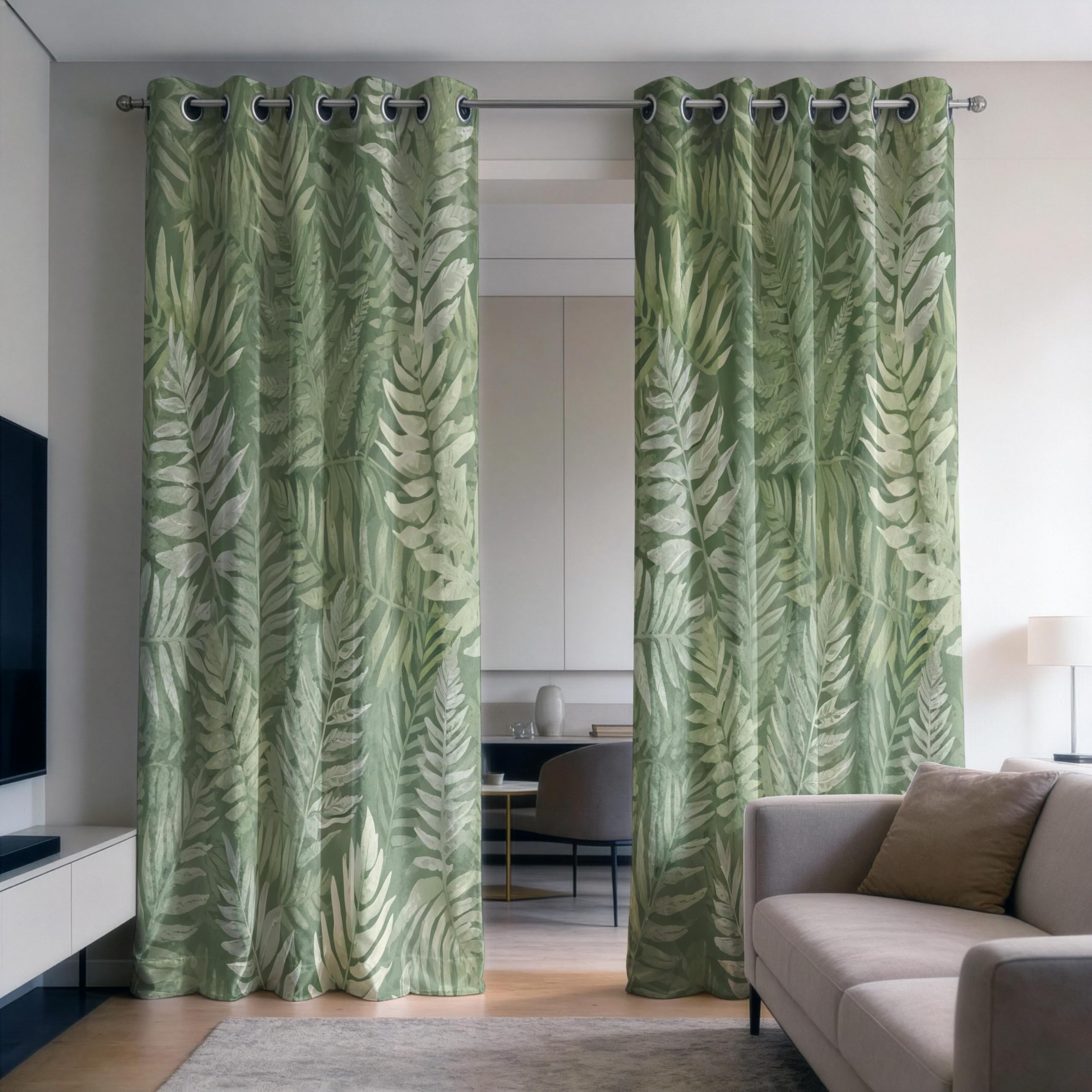 IKDZCM Fern Leaf Blackout Curtains for Bedroom, Botanical Drapes, Green Nature Curtains, Tropical Window Panels(WxH/2x140x180cm)