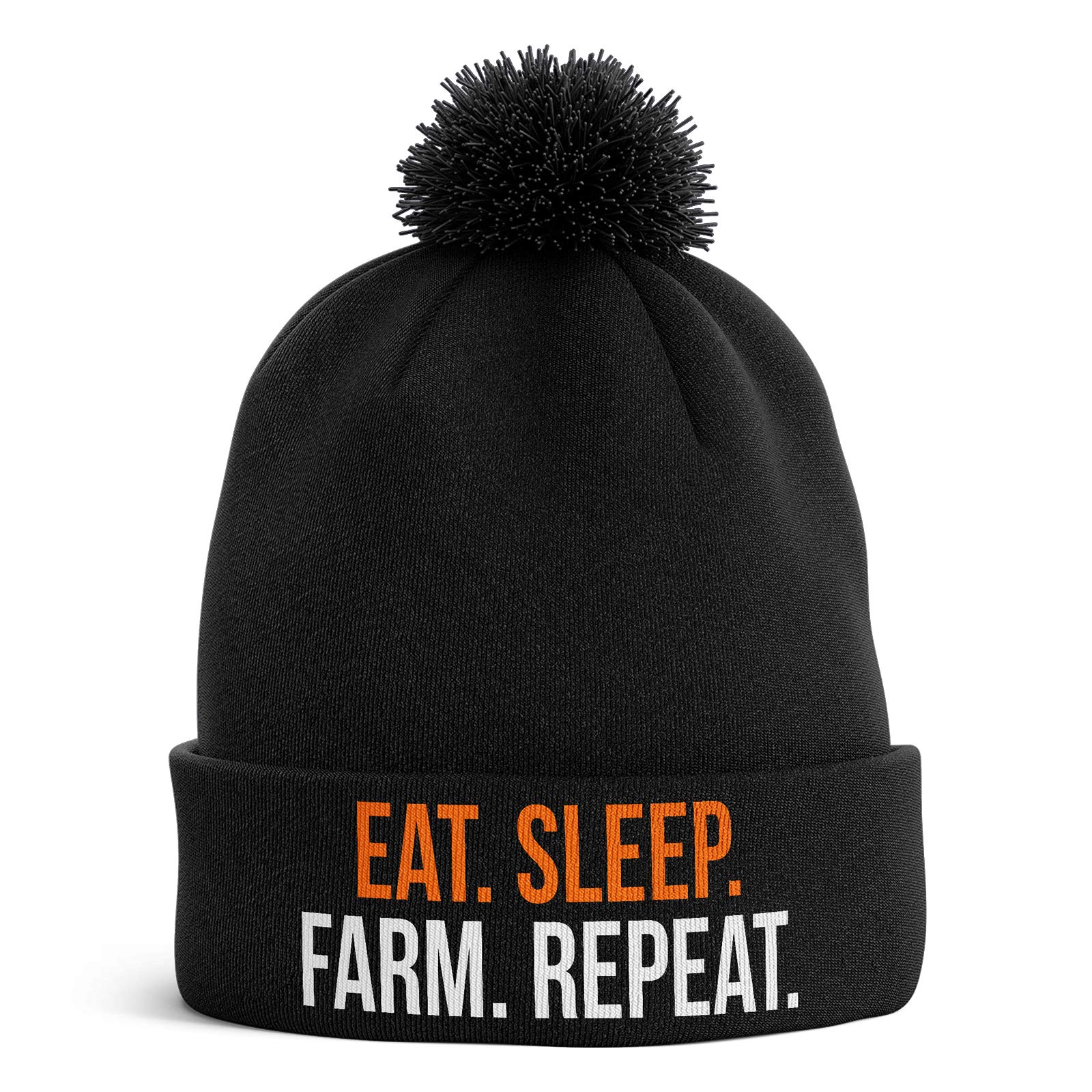 Purple Print House Farming Gifts - Eat Sleep Farm Repeat Funny Beanie Hat - Tractor Farmers Hat (Black Bobble)