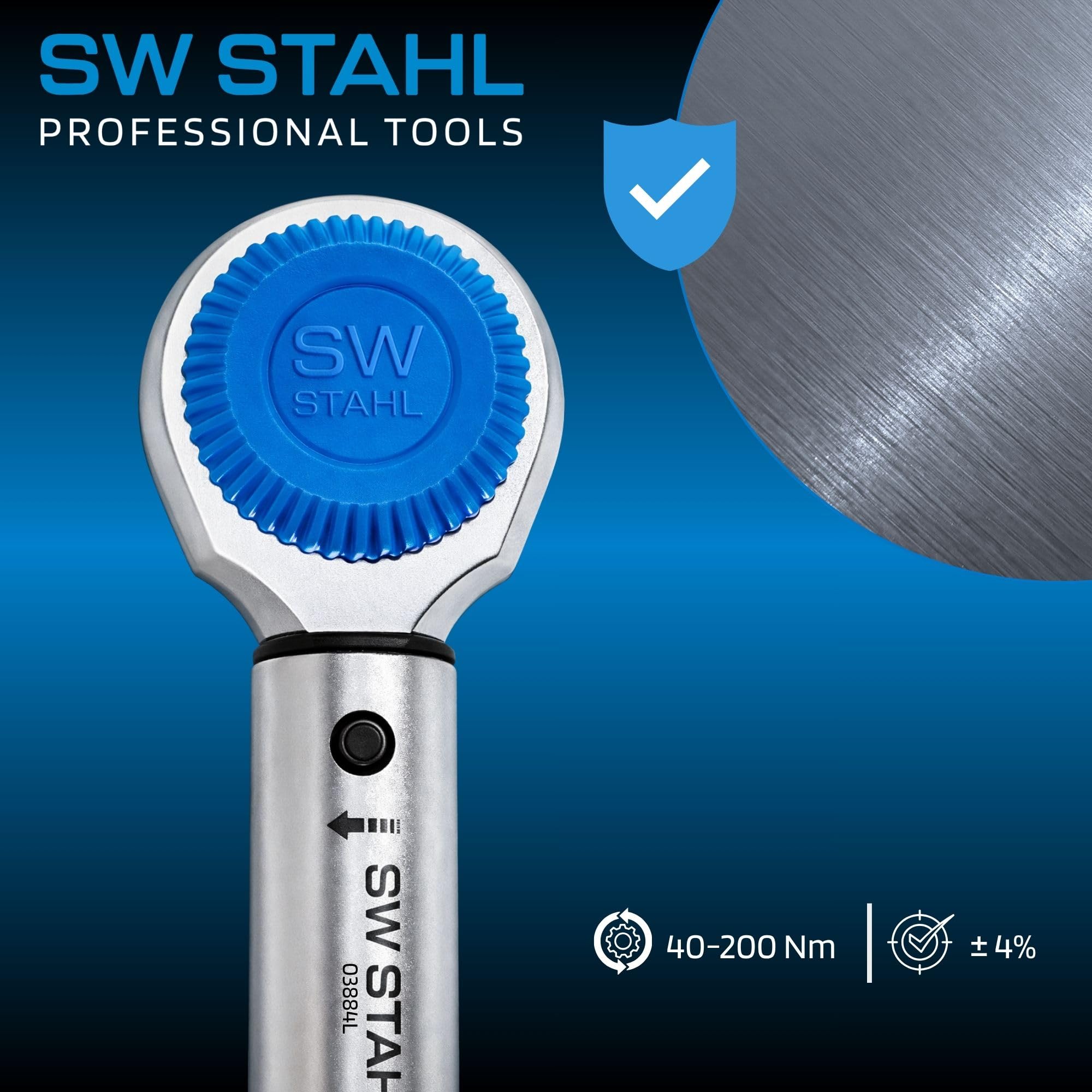 SW-Stahl 03884L Llave Dinamométrica de 1/2", Carraca de 40-200 Nm | Herramienta de acero al cromo vanadio con 48 dientes para cambio de neumáticos y montaje preciso de tornillos de rueda