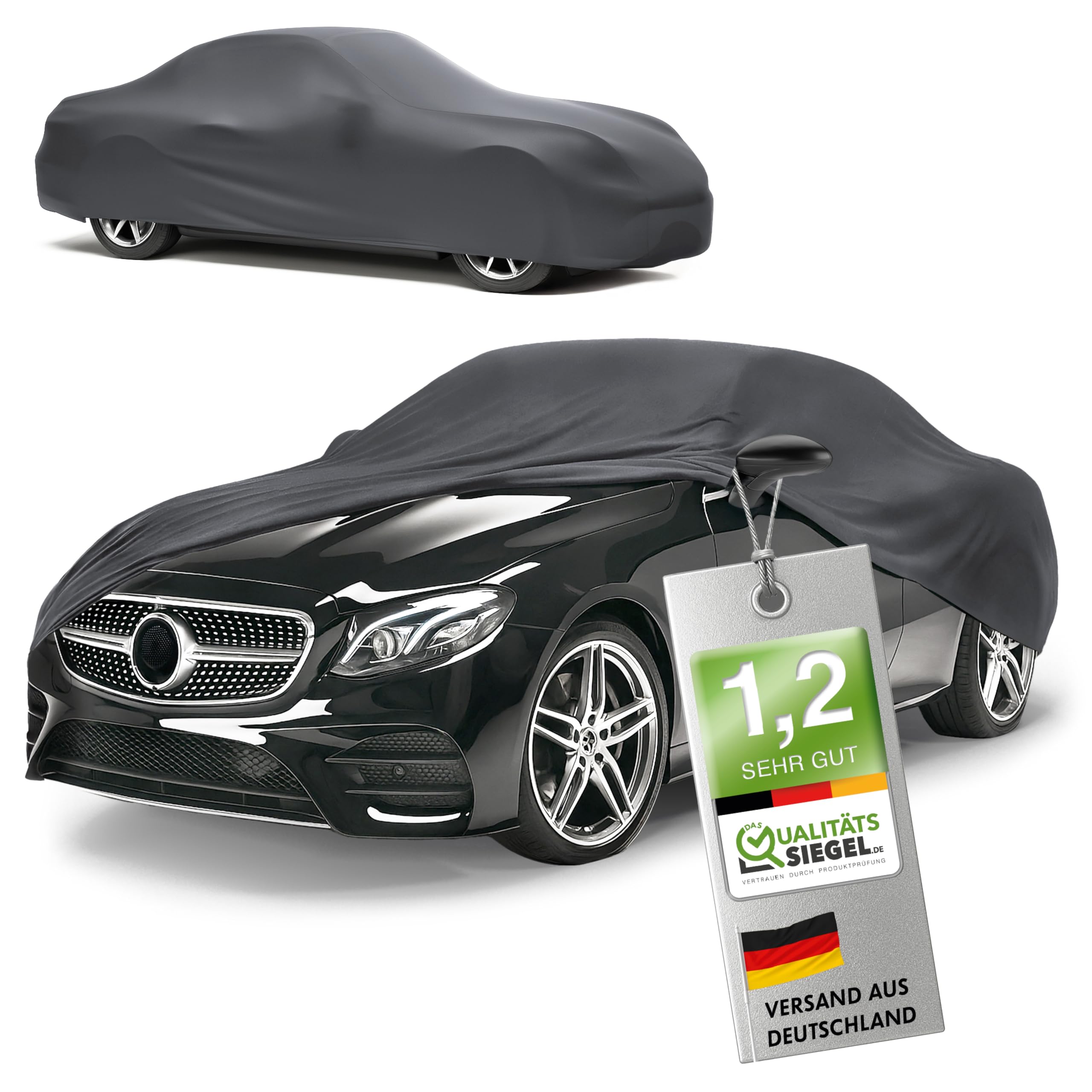 WALSER Premium Abdeckung Auto Indoor Stretch Plus Qualitätssieger Sehr Gut* Autoabdeckung Winter Autogarage Abdeckung Autoplane Winter Autogarage Abdeckung Winter Auto Abdeckplane Größe 3 anthrazit