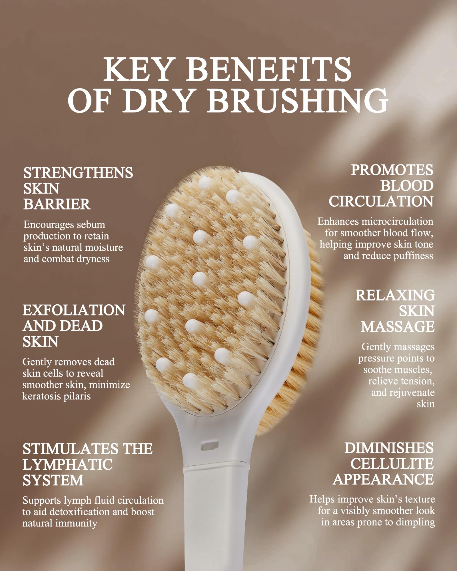 Back Scrubber Body Shower Brush: Massage & Exfoliation Dry Brush Anti Slip 18.1" Long Handle Bath Brush with Stiff and Soft Bristles - Image 2