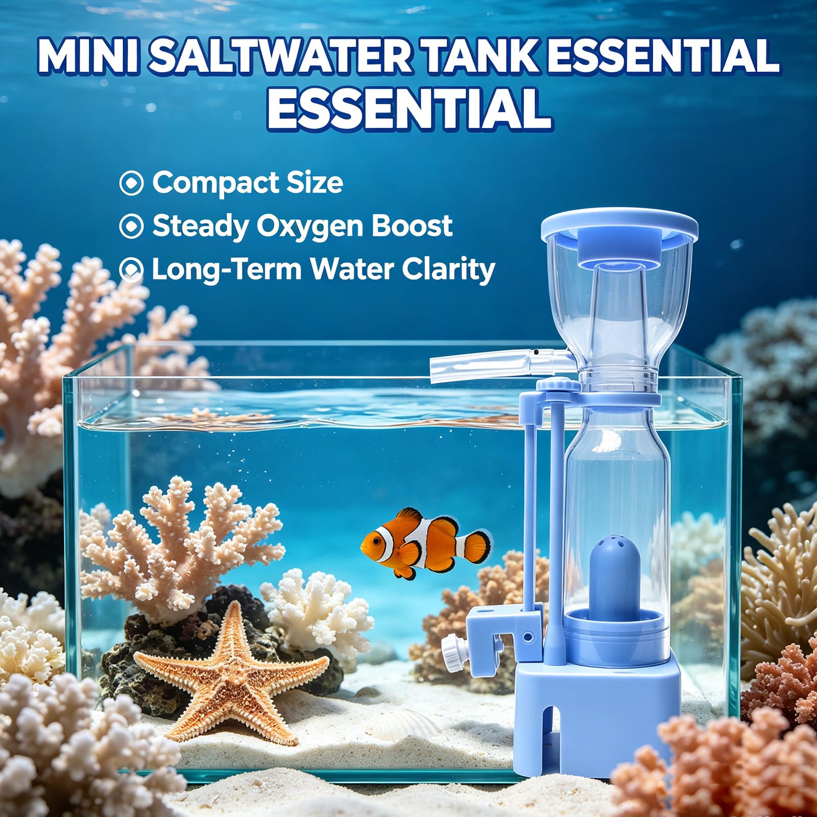 Écumeur De Protéines pour Aquarium De 20 L, Petit Filtre D'aquarium, Tige De Réglage Fixe, Débit Réglable, Amovible, Fonctionnement Silencieux, pour Petits Coraux Et Eau De Mer