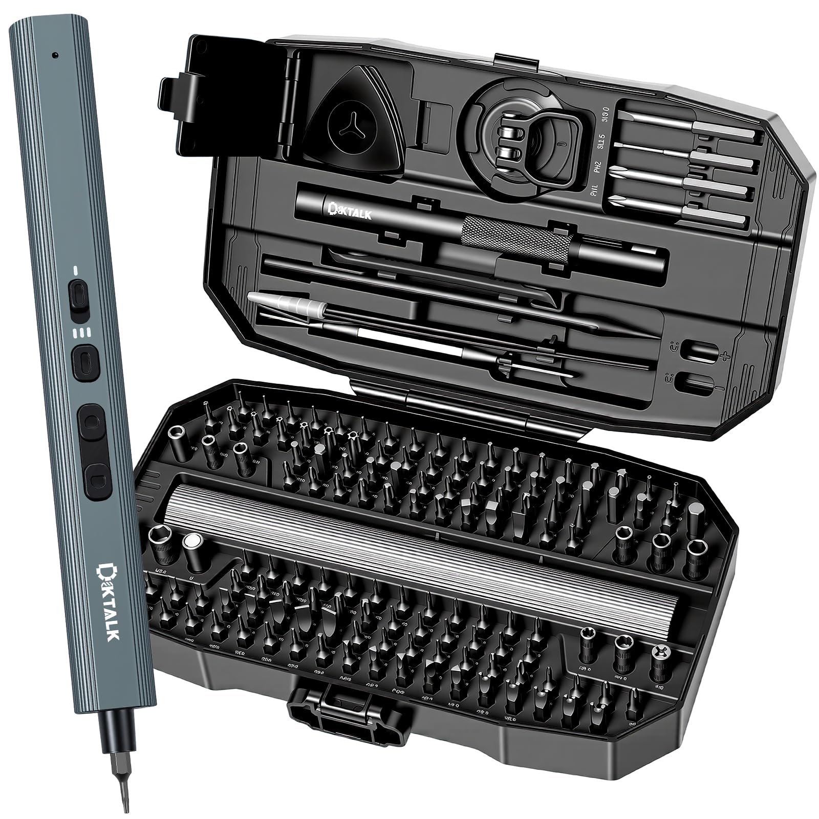 Juego de 153 destornilladores eléctricos de precisión con 140 puntas S2, kit de destornilladores magnéticos recargables de 3 velocidades con luz LED, juego de herramientas de reparación electrónica