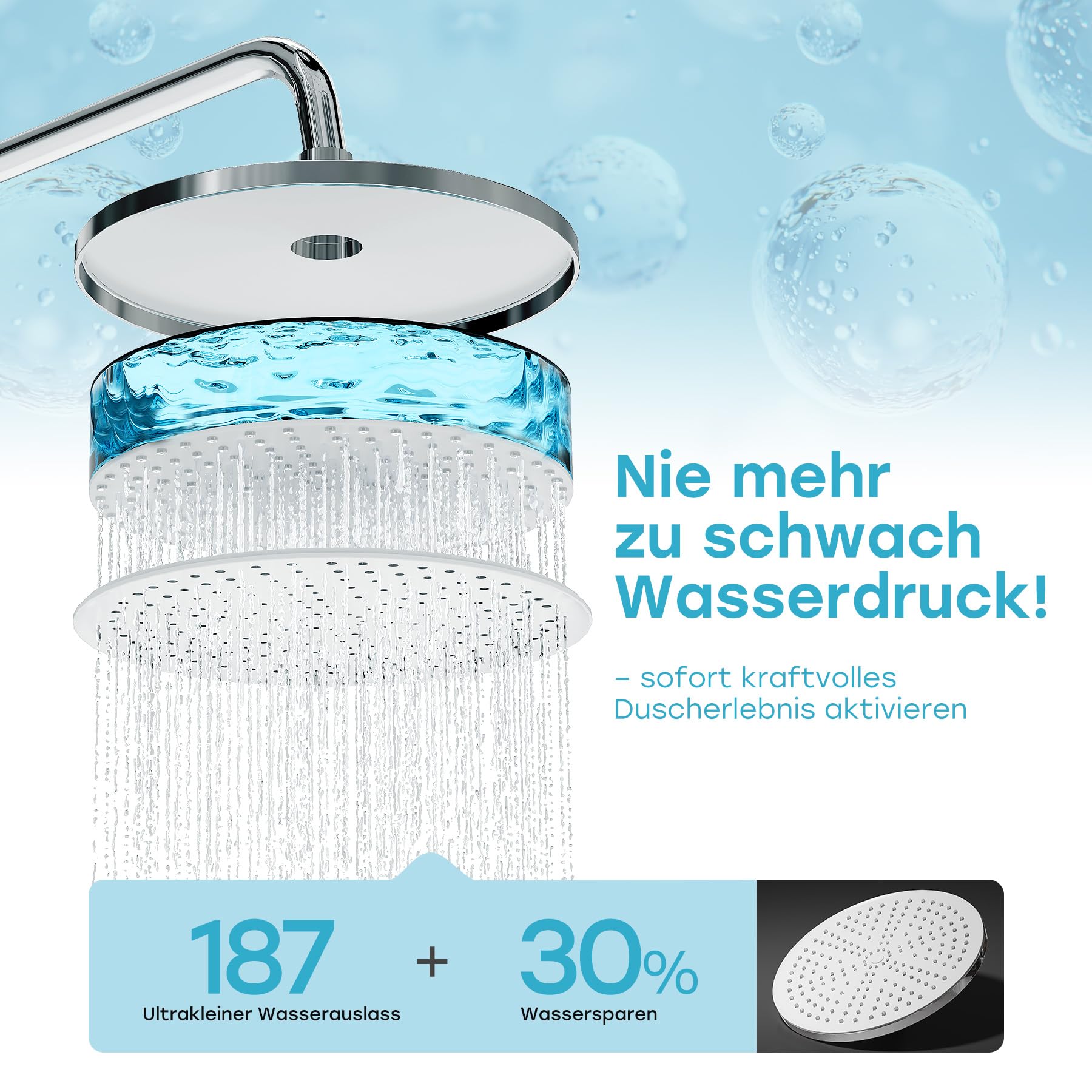 HOROW Regendusche Set Duschsystem Duschset | ohne Armatur 250 XXL Kopfbrause Wassersparend, mit Ventilkern aus Messing, Höhenverstellbar,Chrom, Rund