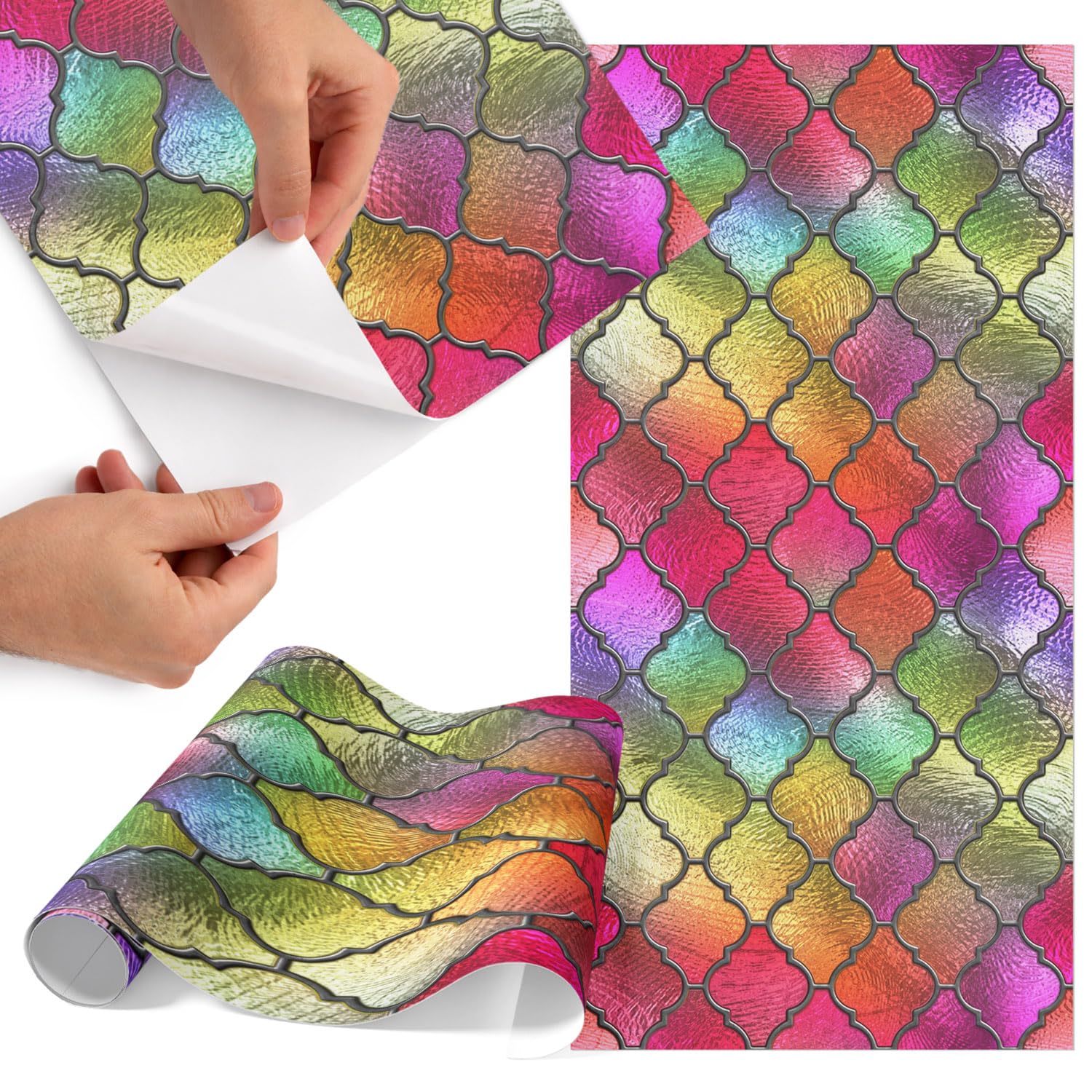 Sticker pour meuble vitrail arc-en-ciel 75x150 cm mat imperméable