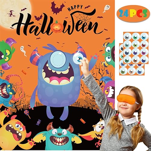Miniatura 1 de Juegos de fiesta de Halloween, Pin Eye on The Monster Game Reutilizable, Pin The Monster Halloween Party Favor Suministros para niños y niñas