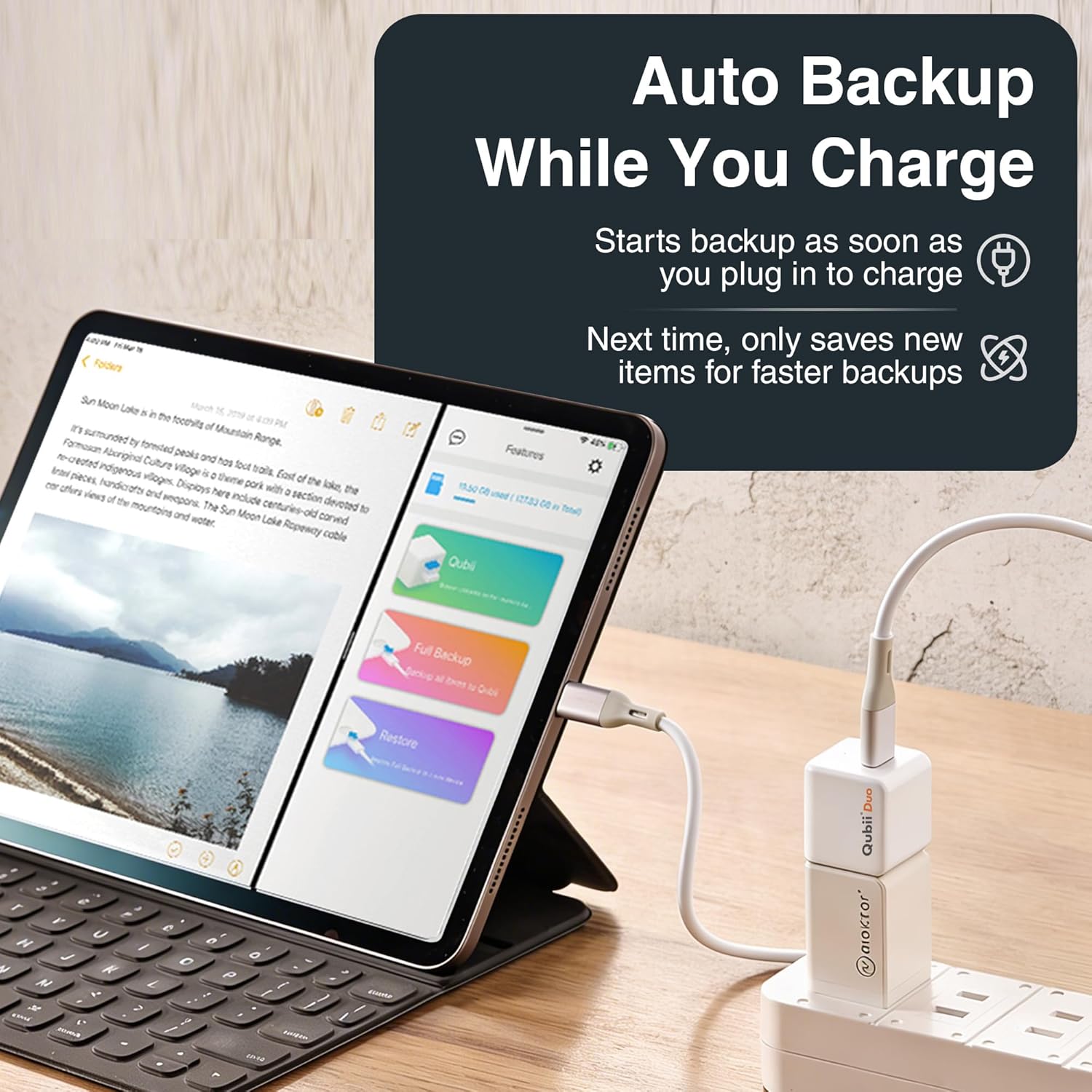 MAKTAR Qubii Duo USB-C Photo Saver for iPhone - External Storage for iPhone, Personal Cloud Storage Device & Picture Storage Auto Backup (microSD Required)