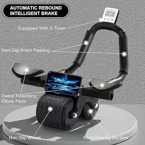 Miniatura 4 de 2025 New Ab Roller Wheel with Knee Mat &Timer, Automatic Rebound Abdominal Wheel, Ab Abdominal Exercise Roller with Elbow Support, Abs Workout Black