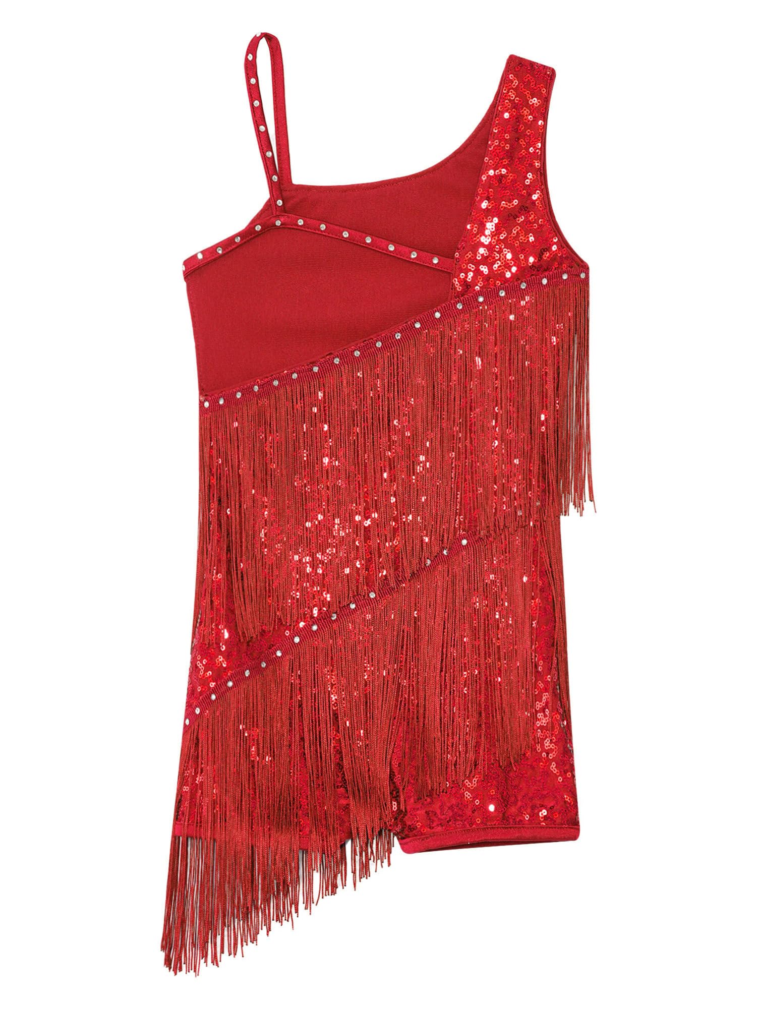 IEFIEL Maillot Flecos de Baile Latino para Niña sin Espalada Maillot Brillante de Danza Ballet Leotardo Gimnasia Mono de Patinaje Artístico Disfraz de Baile 4-16 Años