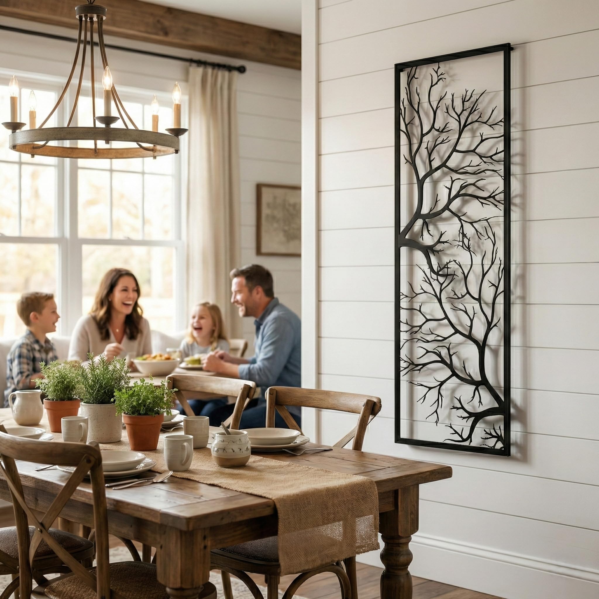 DEKADRON - Décoration murale en métal motif branches d’arbre Art déco 14"W x 40"H / 34x100 cm noir