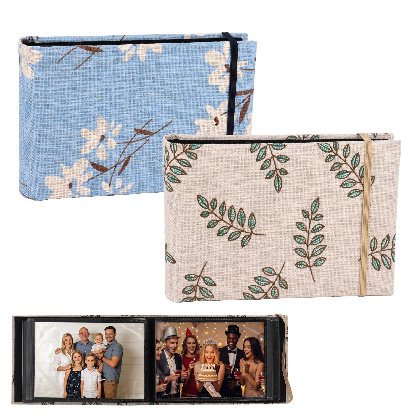 Oblihumoy 2Pcs Photo Albums 4 x 6 Inch with Linen Cover, Slip in Photo Album Holds for 200 Pictures, Large Capacity Pictures Book for Wedding Family Baby Vacation