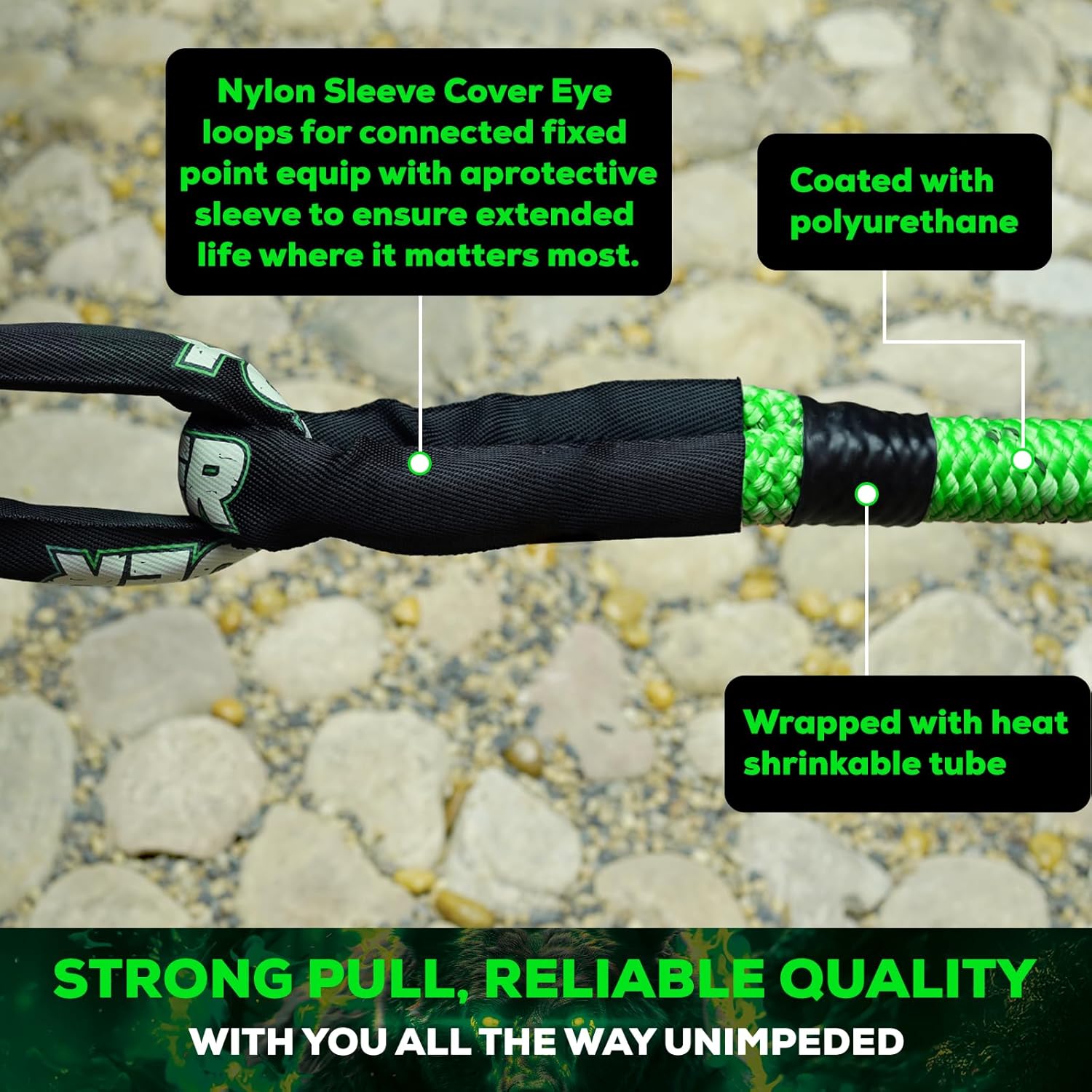 Heavy-Duty Kinetic Recovery Rope Kit – 86,000lbs, 1.5in x 30ft – Includes 2 Ultra-Strong UHMWPE Soft Shackles – 35%+ Elasticity for Off-Road Recovery, Towing & Emergency Use (Reflective)