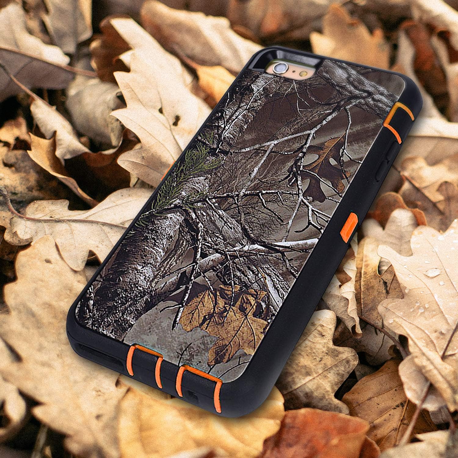 iPhone 6s Case,iPhone 6 Phone Case with Belt Clip&with Screen Protector,Vodico Heavy Duty Defender Camo Silicone Protective Cover+Hard Bumper Shockproof Stand Holster Cases for Men/Women (X Orange)