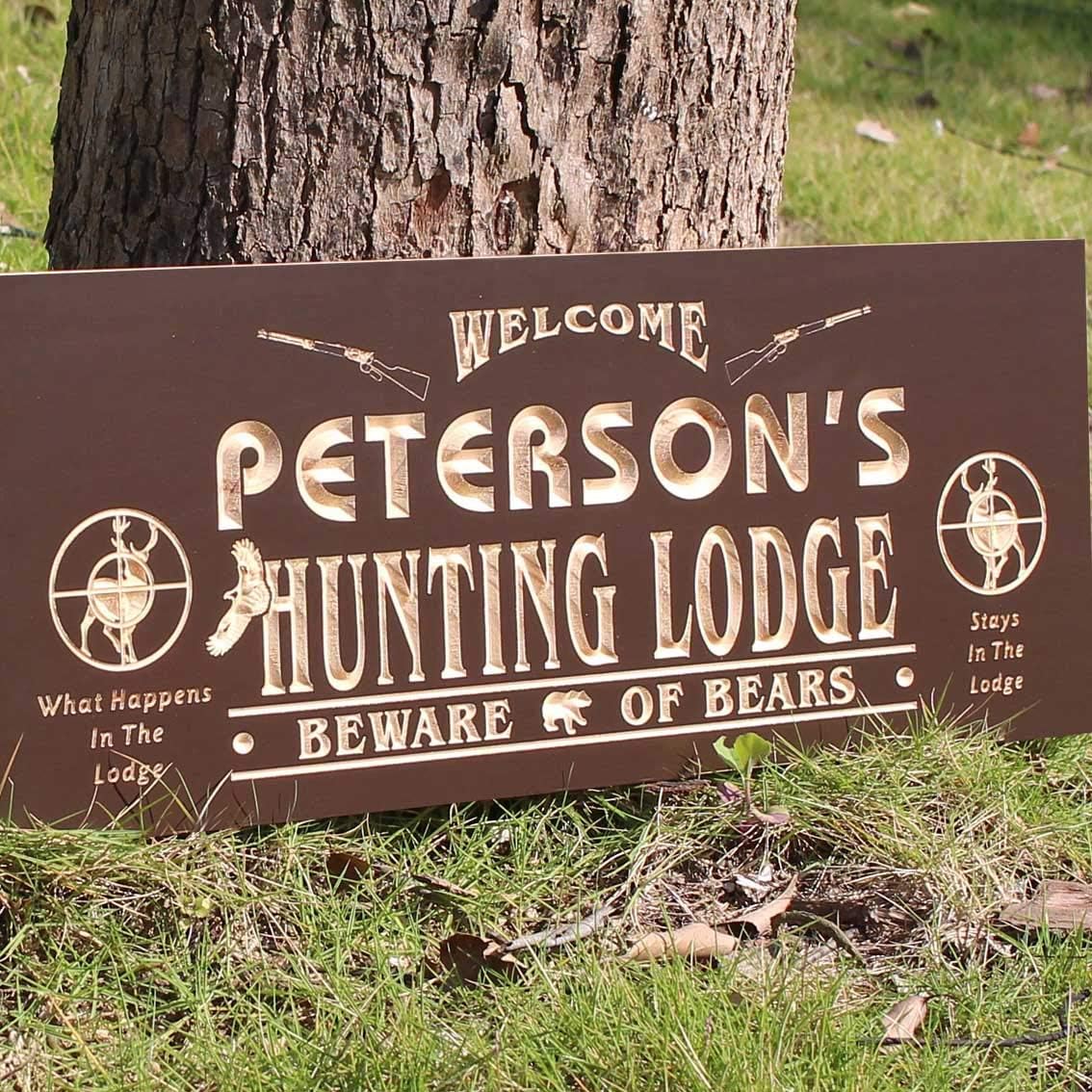 ADVPRO Name Personalized Hunting Lodge Gun Deer Bear Eagle Den Lake House Man Cave Engraved Wooden Sign 23 x 9.25 st18s62-wpc0073-tm-l