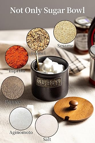 Miniatura 3 de LYEOBOH Azucarero negro con tapa y cuchara, contenedor de azúcar de granja de 15 onzas para accesorios de cafetería, recipientes de almacenamiento