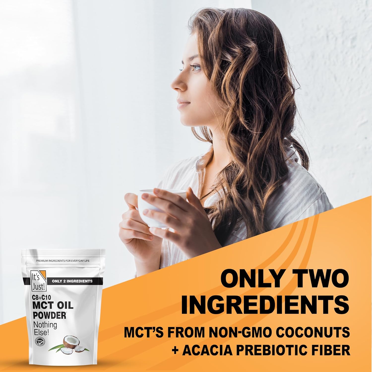 It's Just! MCT Oil Powder With Prebiotic Fiber - Keto, Non-GMO, C8 C10, Coffee Creamer - 24 oz