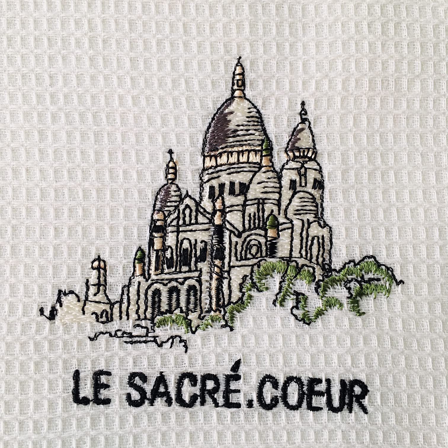 Zestaw 6 ręczników kuchennych Paris Tour Eiffel , Sacré Heart, Notre Dame i Red Moulin z haftowanej bawełny - rozmiar 50*70 CM