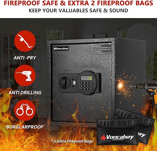 Miniatura 2 de Voncabay Caja fuerte de dinero para el hogar con sensor de luz y bolsa de dinero ignífuga, caja fuerte de seguridad de 1.5 pies cúbicos con teclado