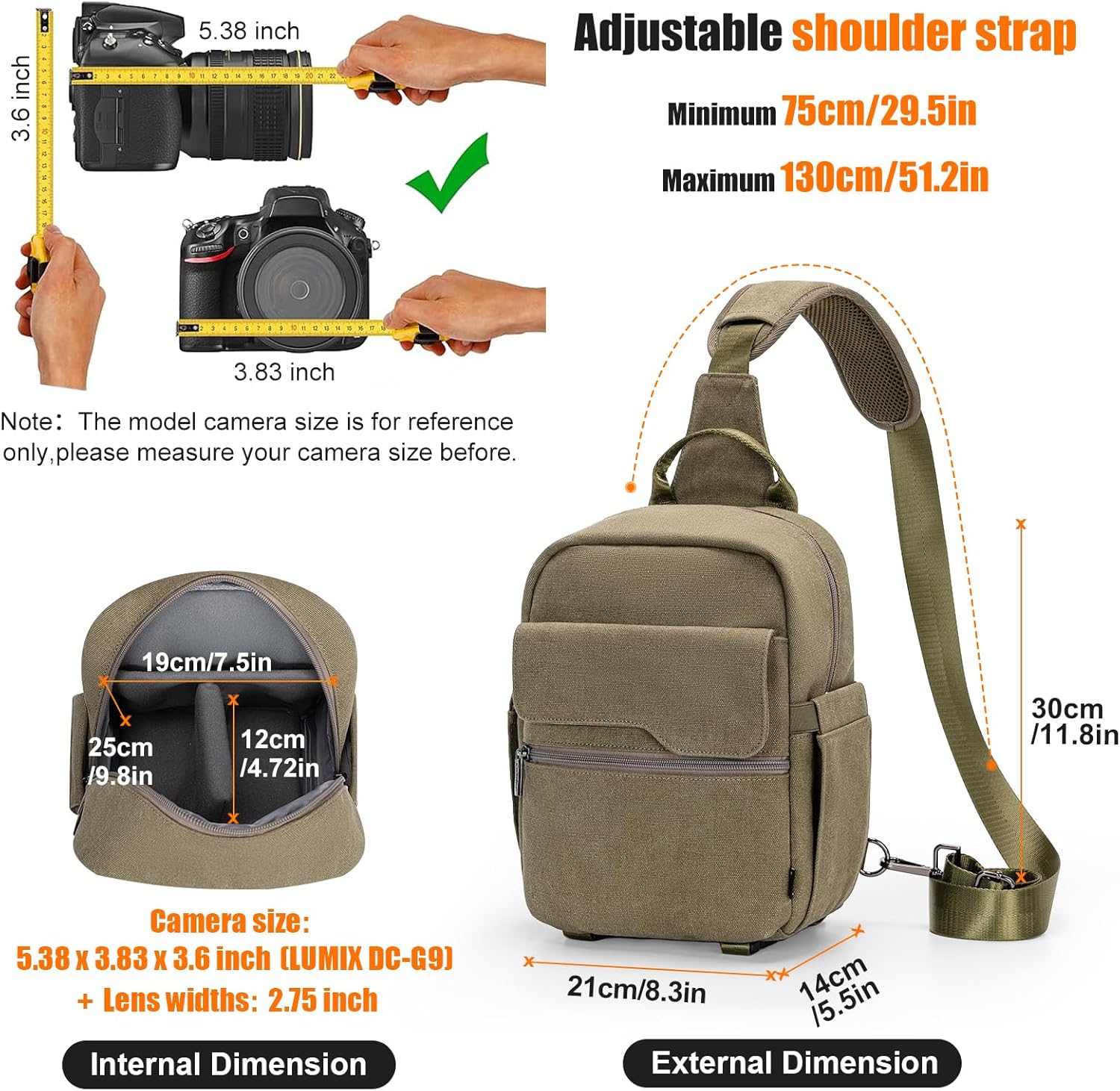 Cwatcun Camera Sling Bag Compact Small Camera Case, Waterproof Canvas Crossbody Camera Bag with Rain Cover, Travel Photography Bag for Canon Nikon Sony Fuji DSLR/SLR/Mirrorless Cameras, Lens, Green - Image 2