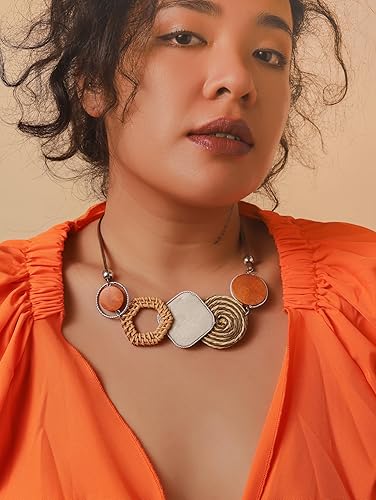 Miniatura 4 de MINACHI Handmade Braided Necklace for Women, Wooden Beads, Rattan Charm, Vintage Style, Gift Jewelry