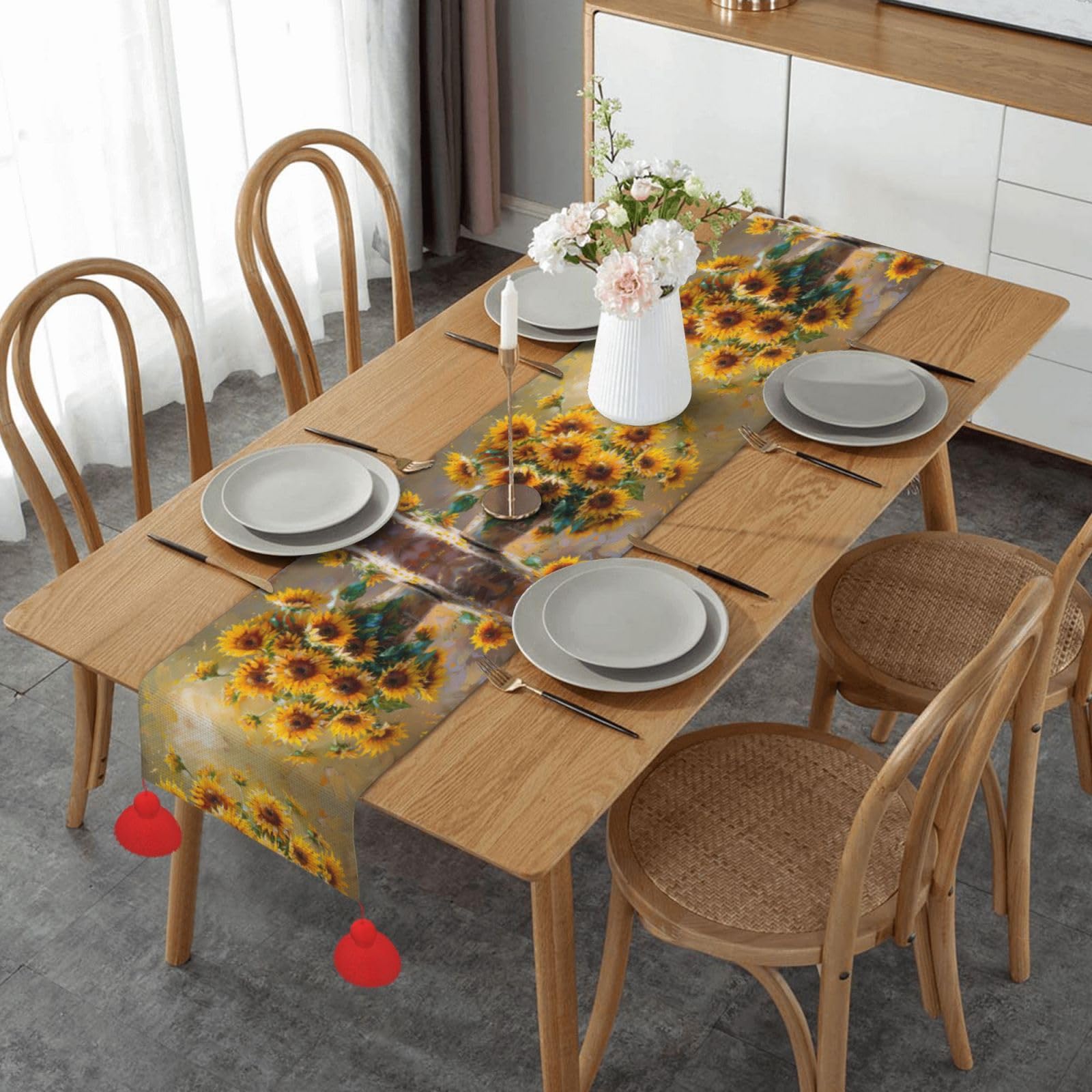 Chemin de table imprimé tournesol style peinture pour table et mariage
