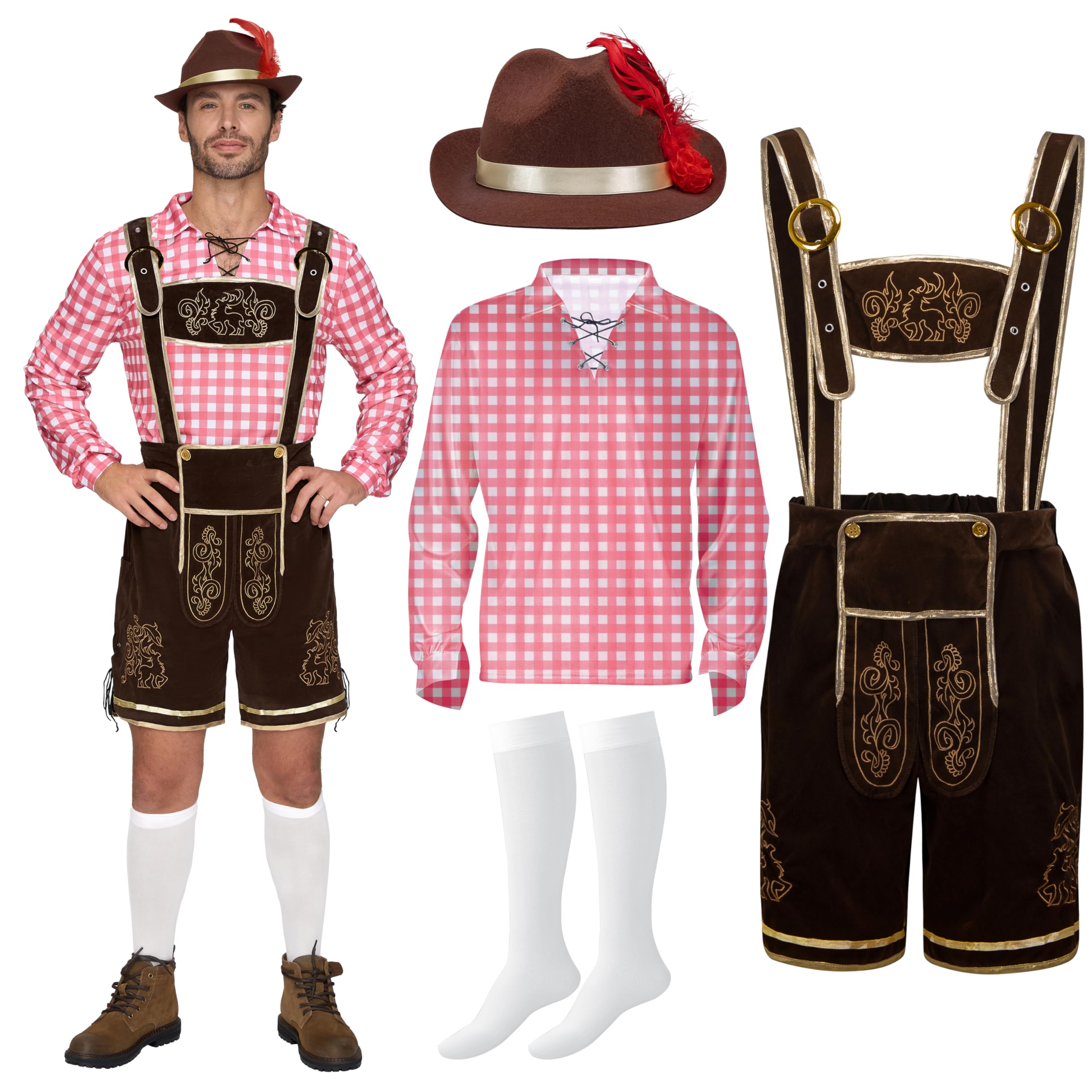 Spooktacular Creations Men Lederhosen Oktoberfest Outfit Costume, German Bavarian Costume for Halloween Beer Festival Parties