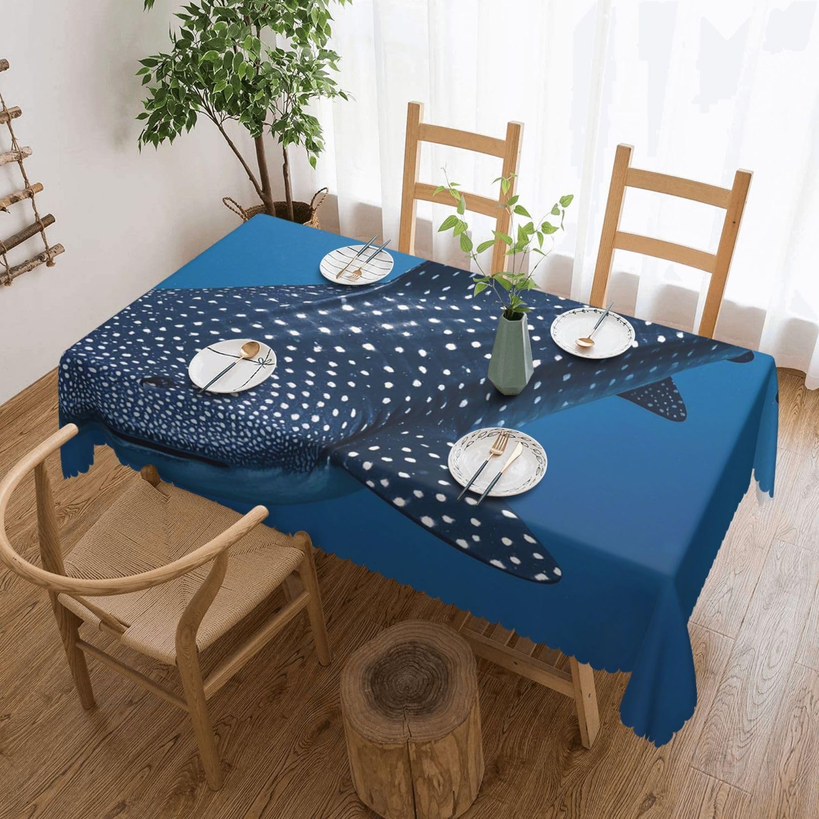 Variegated Whale Shark Navy Tablecloths for Rectangle Tables 54 x 72 Inch - Reusable Washable Dining Table Clothes - Stain and Wrinkle Resistant Decorative Fabric Table Cover for Wedding Party