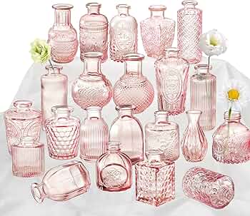Amazon.com: Pink Glass Bud Vase Set of 22, Small Vases for Flowers