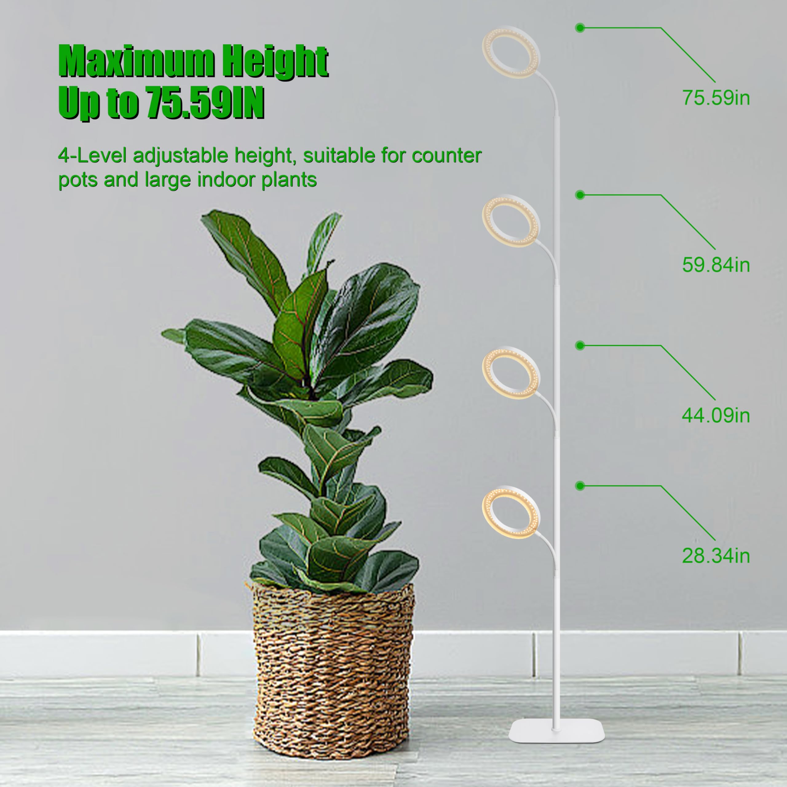 Lampe De Croissance LED 42W - Spectre Complet, Minuterie 6/9/12h, Hauteur Réglable - Pour Plantes D'intérieur