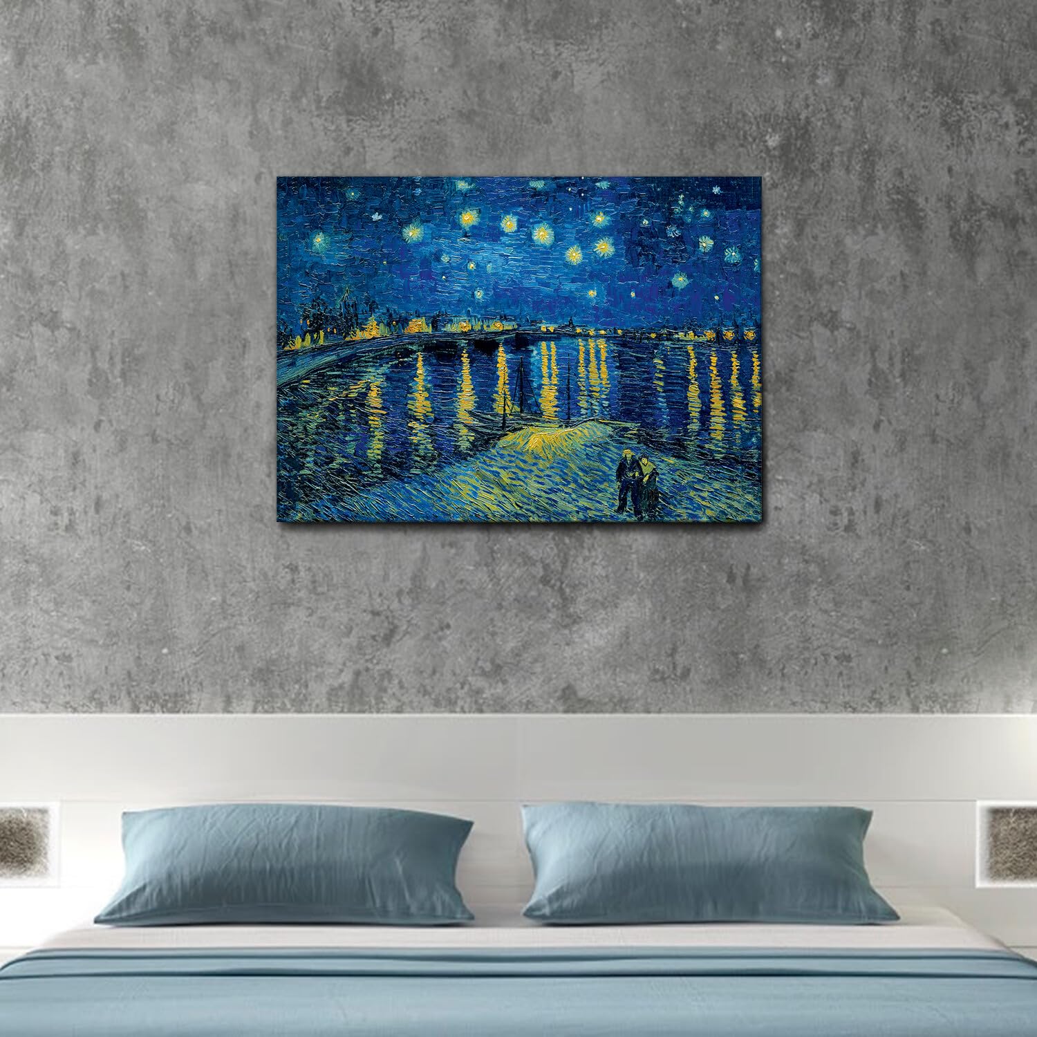 Giallobus - Quadro - Vincent Van Gogh - Notte stellata sul Rodano - Tela Canvas Telaio Standard - 100x70 - Pronto da appendere - Quadri moderni per la casa