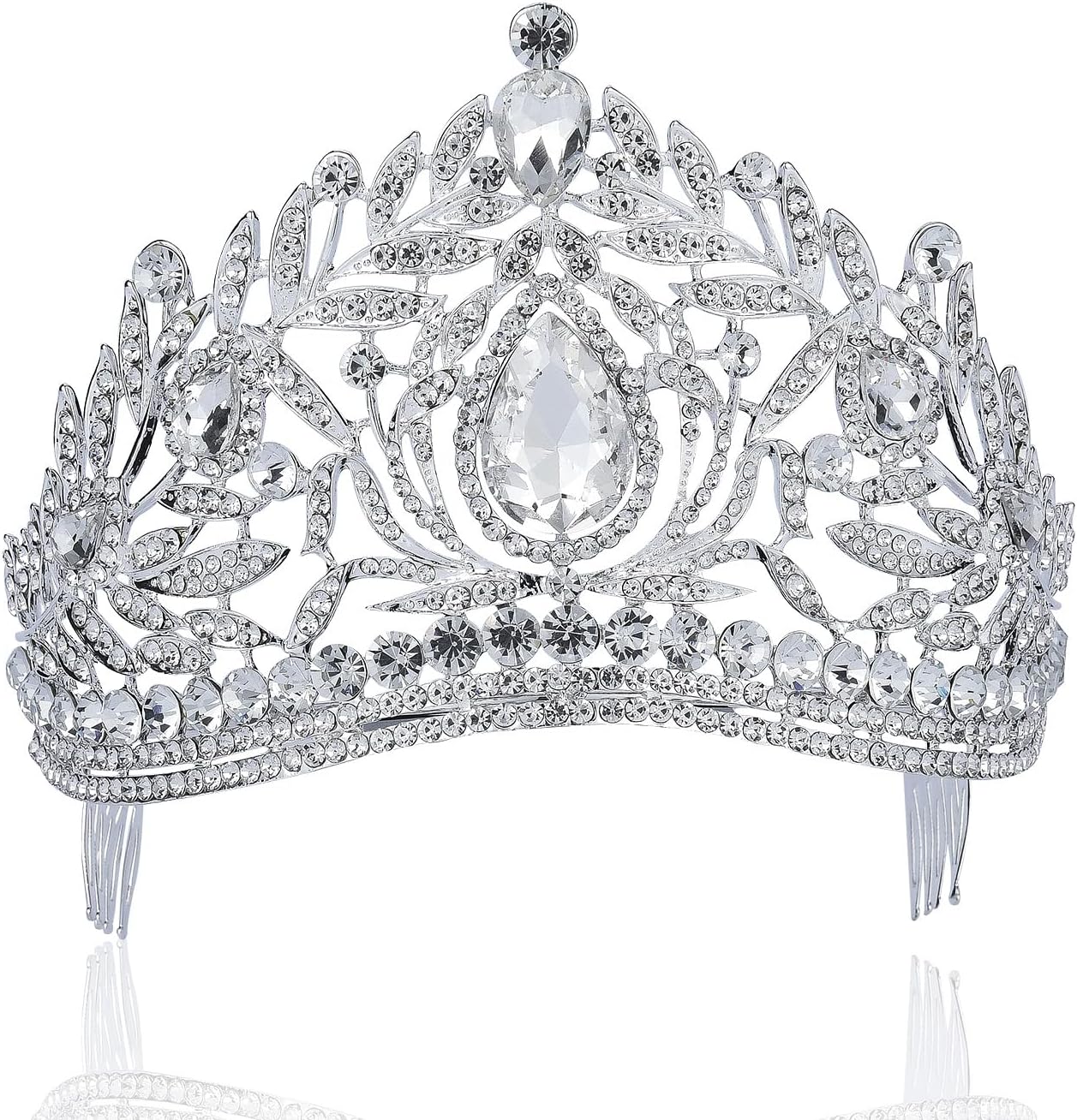 Fantastic Clear White Austrian Crystal Rhinestone Tiara Crown Hair Combs Veil Headband Gold Silver Princess Queen Theater Headpiece Party Event Prom Pageant T1855