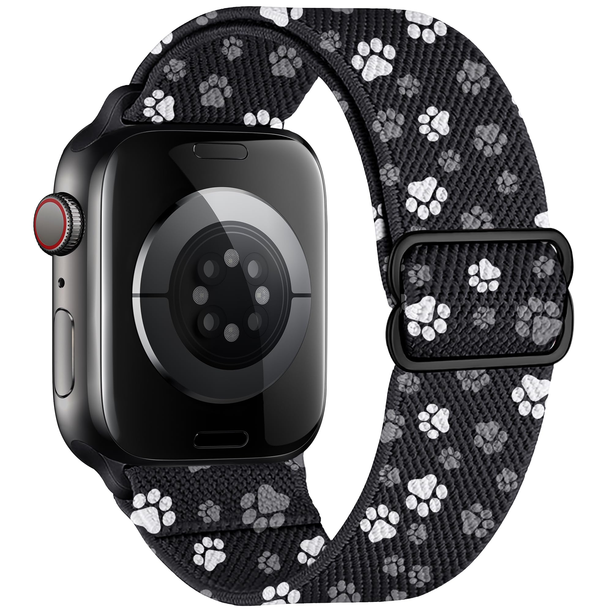 Stretchy Nylon Loop Bands Compatible with Apple Watch 38mm 40mm 41mm 42mm 44mm 49mm 46mm Adjustable Soft Elastics Strap Compatible with Apple Watch SE Ultra iWatch Series 11/10/9/8/7/6/5/4/3/2 Black Grey Paw 38mm/40mm/41mm/42mm(Series 10)