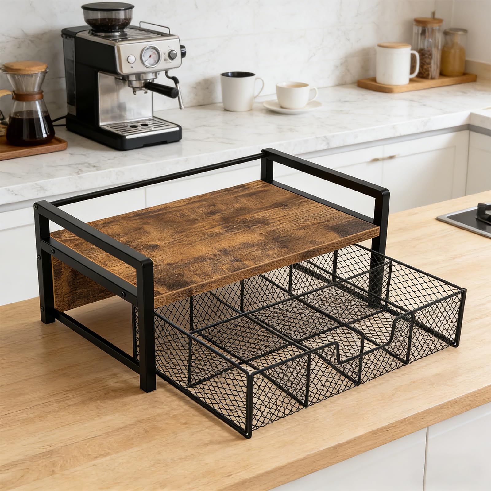 HTU Teedose Station Truhen Präsentationsbehälter mit Schublade Teebox Organizer 8 Fächer for Home Office Hotel Küchentheke