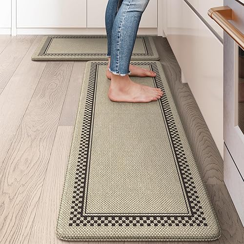 Kitchen Mats Cushioned Anti Fatigue, Waterproof Non Slip Kitchen Mat [2PCS], Memory Foam Kitchen Floor Mats, Ergonomic Comfort Kitchen Mats for Floor, Office, Jute
