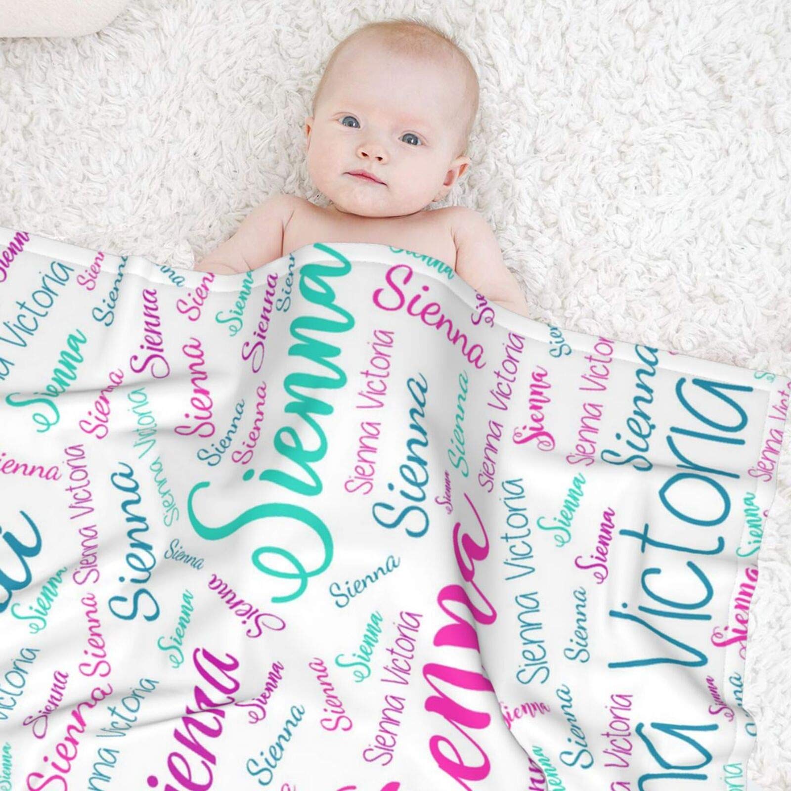 PFCNYMUA Personalized Custom Baby Girls Blankets with Name All Over It, Customized Baby Girl Blankets for Newborns, Infants, Toddlers 50x60 Inches