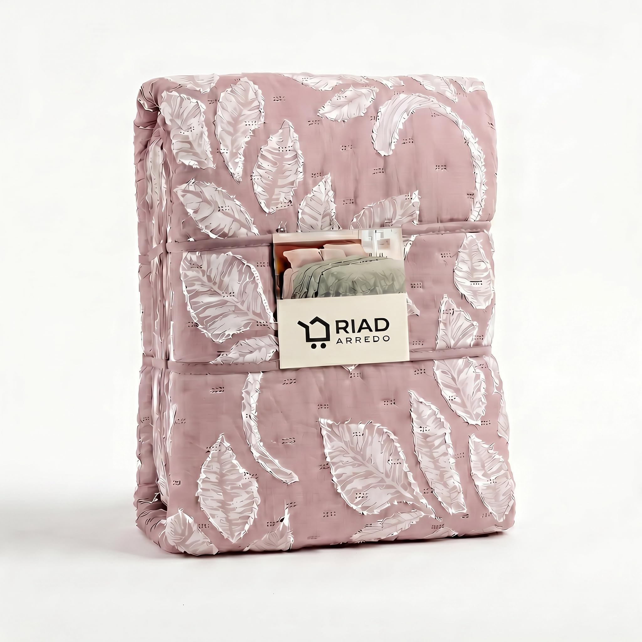 Riad Arredo Trapuntino Matrimoniale Primaverile Estivo Double Face Ricamato Morbida Microfibra 250x250 cm - Copriletto Trapuntato Leggero Elegante Moderno Anallergico (Clipper Rosa Antico)