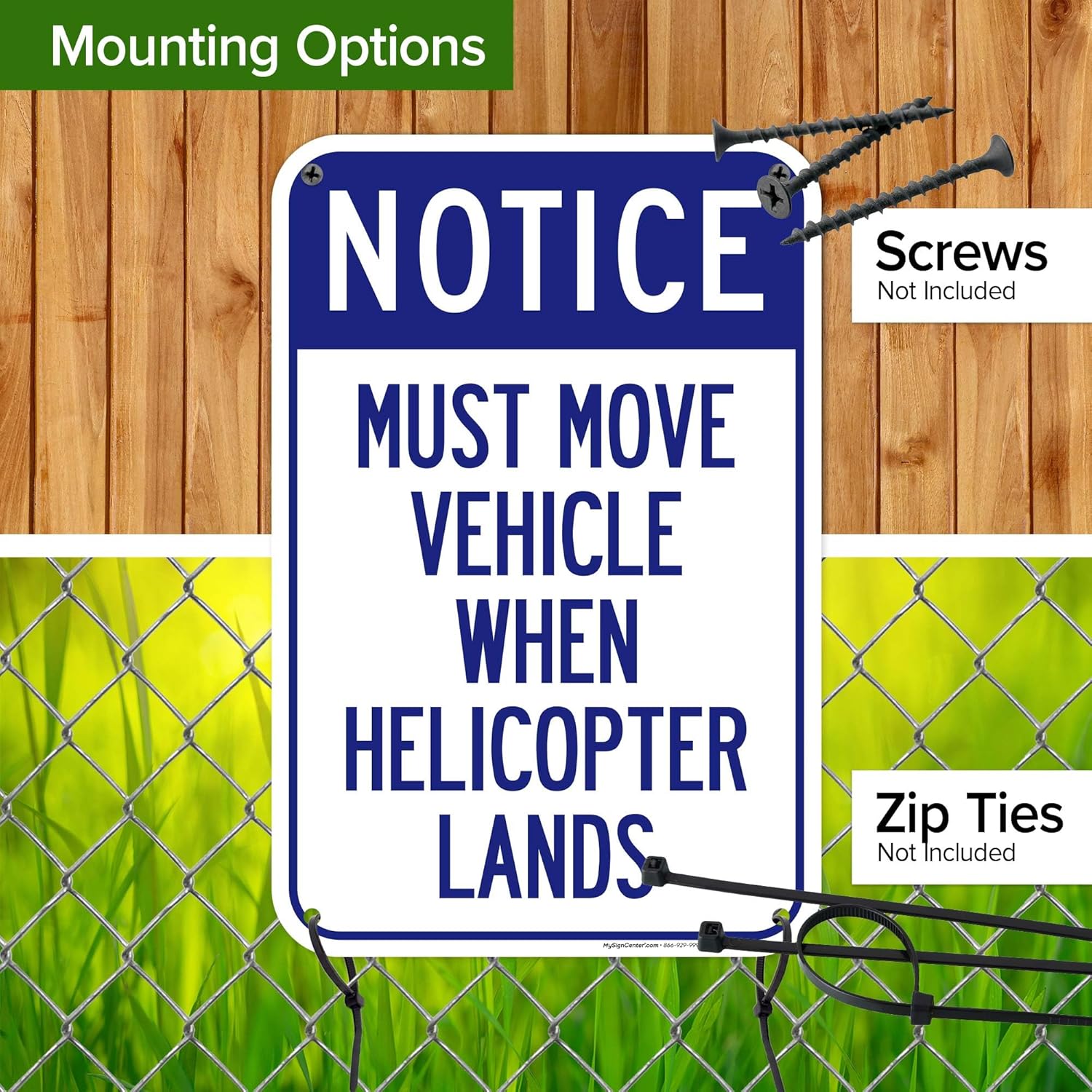 Must Move Vehicle When Helicopter Lands Sign, 12x18 Inches, 55 mil thick HDPS (high density polystyrene), Made in USA by My Sign Center