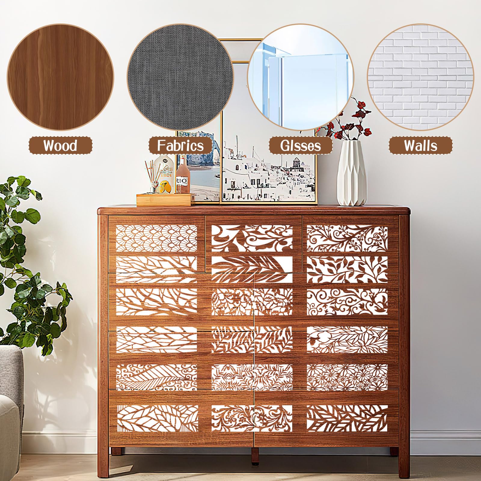 18 plantillas para manualidades, 10 x 30 cm, plantillas de plástico reutilizables para decoración de pasteles de árbol, para hornear, muebles de pared de madera, lienzo, álbumes de recortes