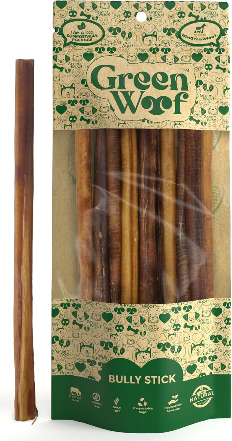 Bully Sticks (12 Inch), Easily Digestible 100% Pure Beef Treats, Pasture-Raised, Organic, Grain-Free, Durable and Long-Lasting Chews for Medium & Large Dogs (Extra Large, 12, Count)