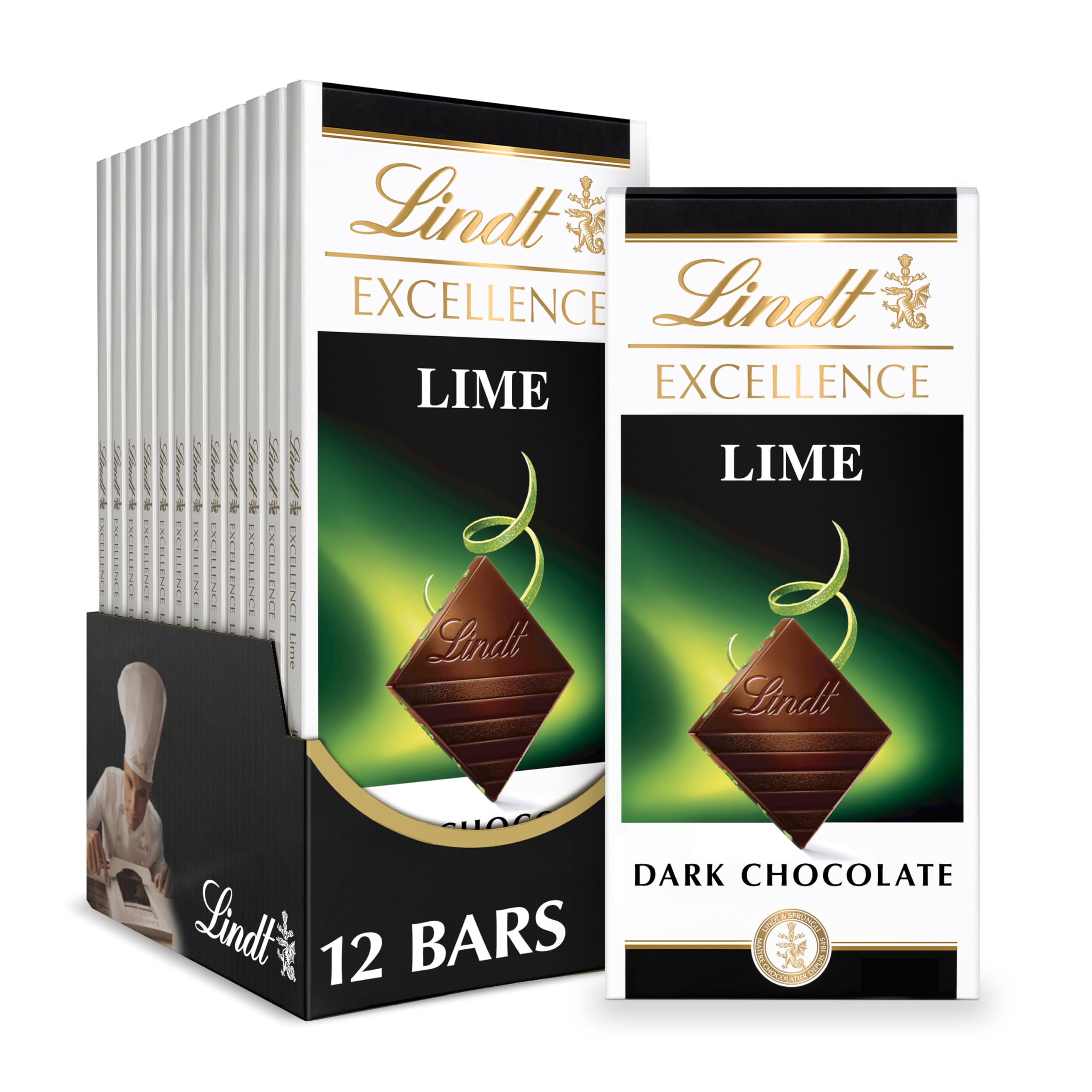 EXCELLENCE Lime Dark Chocolate Candy Bar, 12 Pack, 3.5 oz. Bar