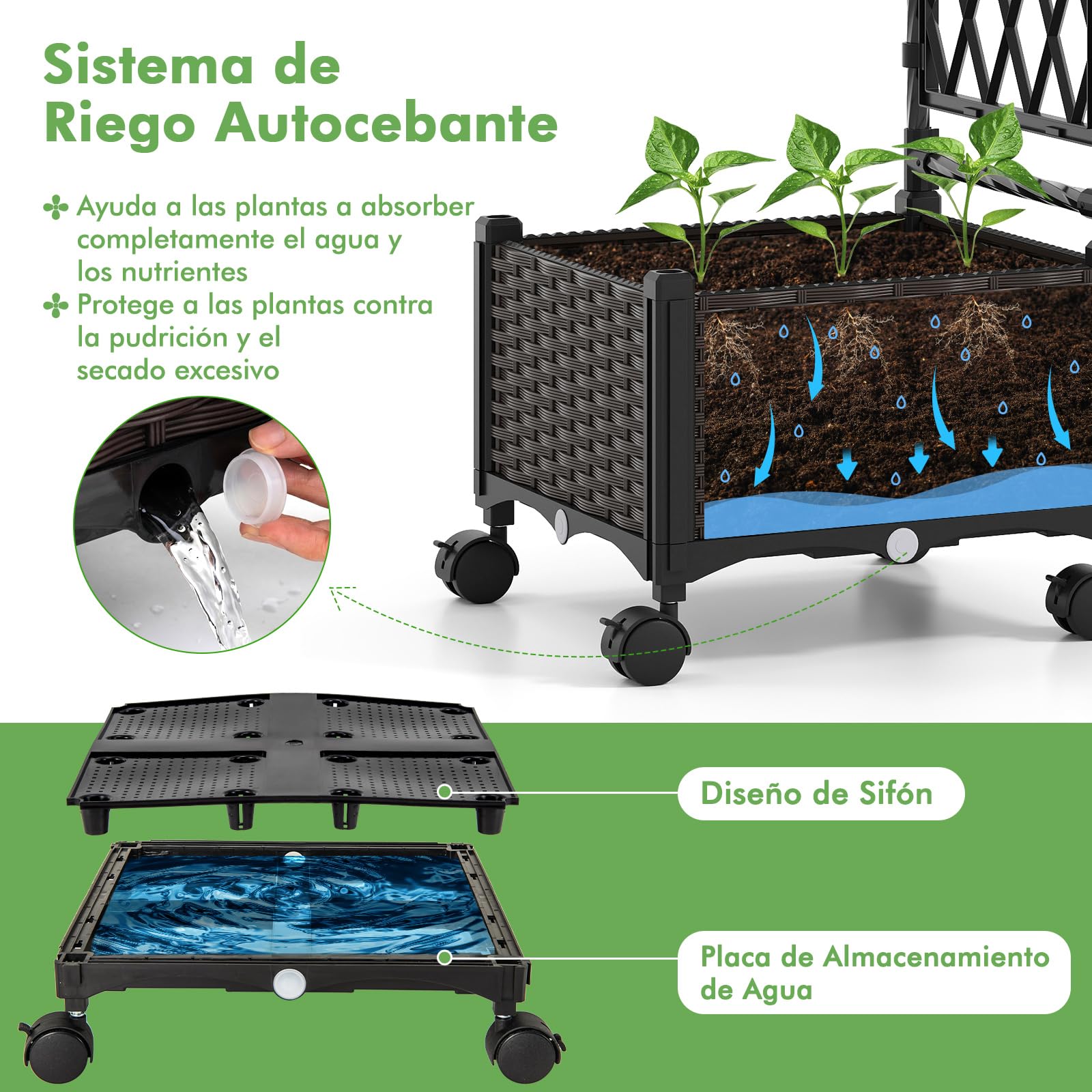 RELAX4LIFE Arco de Jardín con 2 Macetas, Jardineras con Arco Superior, Enrejado para Plantas Trepadoras con Ruedas, Sistema de Auto-Riego, para Flores, Hierbas Aromáticas y Plantas Trepadoras