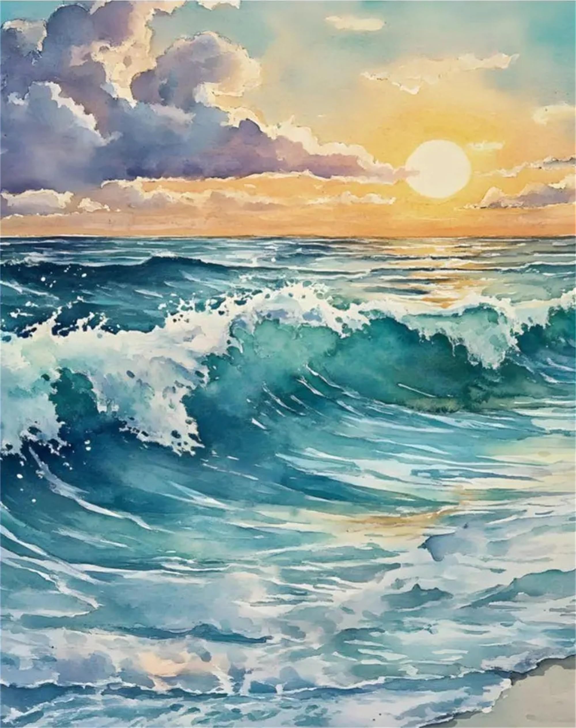 Zhosoho Waves Diy Paint By Number For Adults,Painting Kits For Adult,Color By Numbers,Paint By Number Canvas Crafts Watercolor For Beginner Room Decor (Waves)