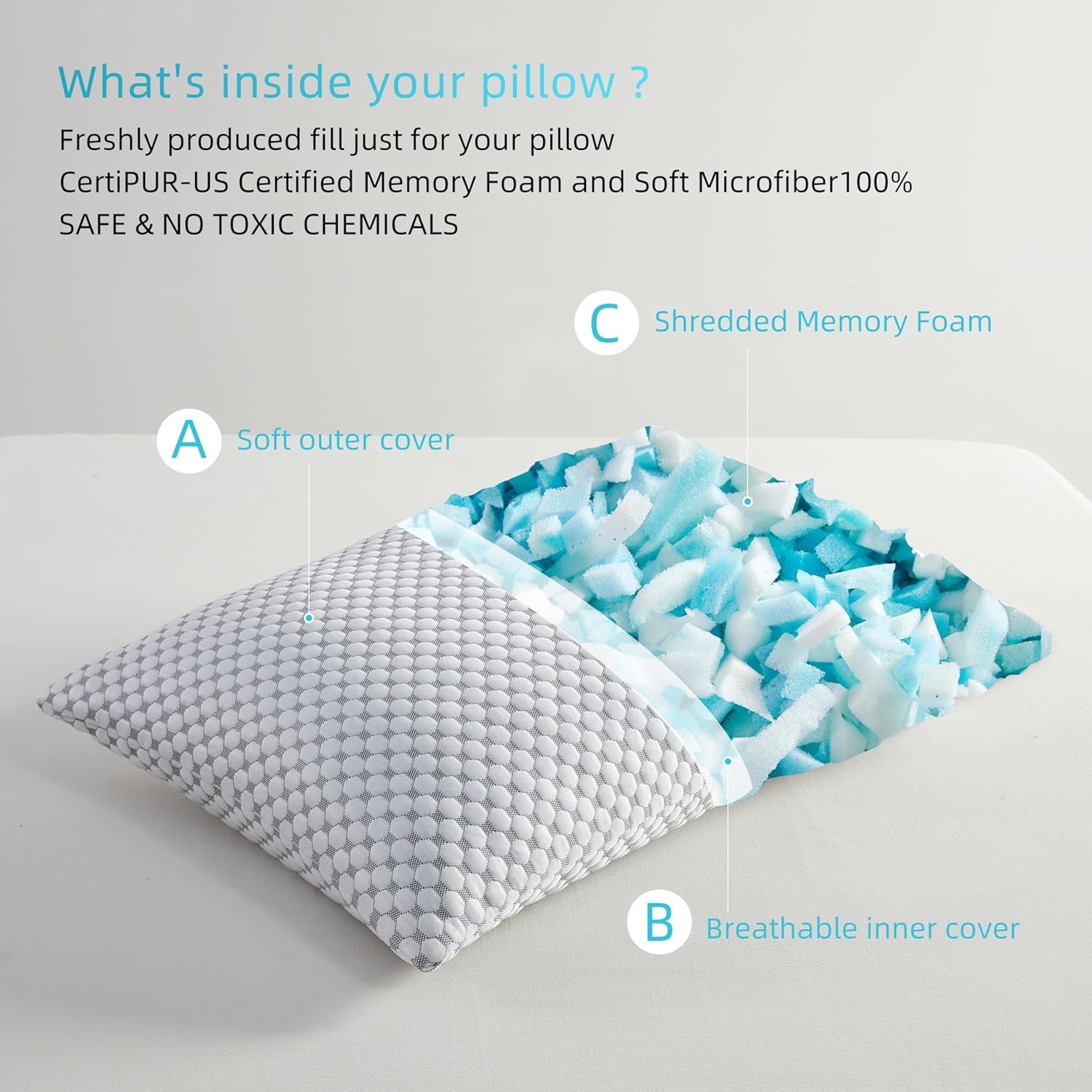 SAPHREAS Cooling Bed Pillows Queen for Sleeping, Luxury Hotel Shredded Memory Foam Pillows for Side Back Stomach Sleepers, Cool Firm Pillow for Neck Support