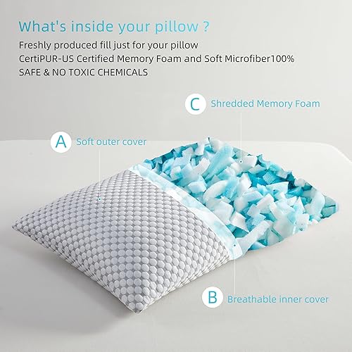 Miniatura 5 de SAPHREAS Almohadas de cama refrescantes tamaño King para dormir, almohadas de espuma viscoelástica trituradas de hotel de lujo para dormir boca