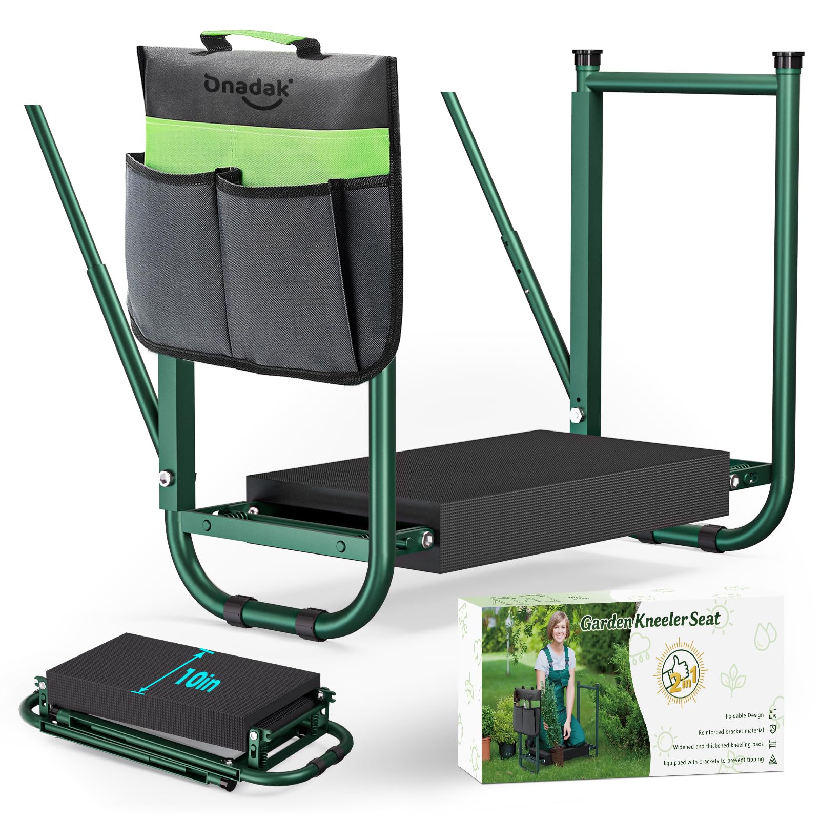 Onadak Premium Heavy Duty Garden Kneeler Seat, 4.5kg Reinforced Support Frame, Foldable Design with Storage Bag & Gift Box