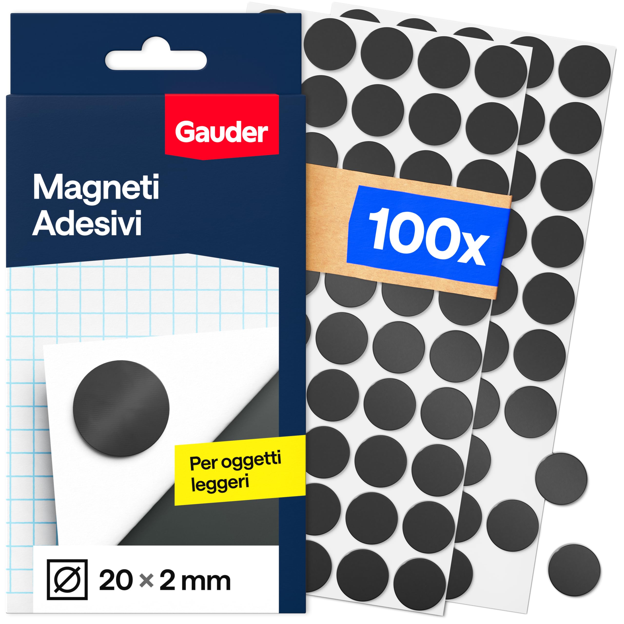 Gauder Magneti Adesivi - Magneti Tondi Per Note, Foto E Progetti Creativi - Piastre Magnetiche Autoadesive Per Oggetti Leggeri (100 Pezzi - 20 X 2 Mm)-image