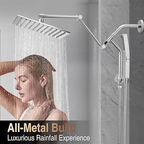 Miniatura 2 de Regadera de lluvia de metal de 10 pulgadas con modo de lavado eléctrico integrado de mano, cabezales de ducha cuadrados de cascada de alta presión